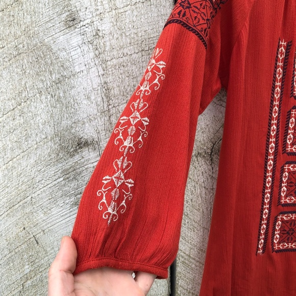 Solitaire | orange embroidered boho flowy top - Picture 4 of 6